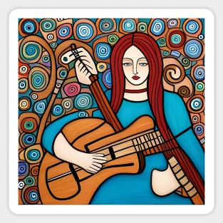 Woman playing a Guitar Sticker